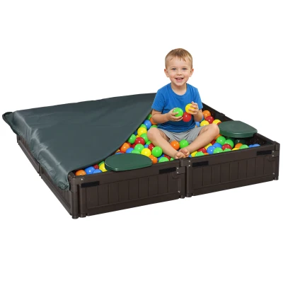 Outsunny Kids Outdoor Sandbox with Canopy, Bottom Fabric Liner, Brown