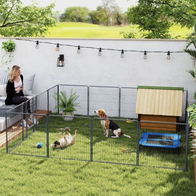 PawHut Heavy Duty Pet Playpen, 16 Panels Steel Dog Fence Puppy Exercise Pen with 2 Doors Locking Latch, 31.5" Height