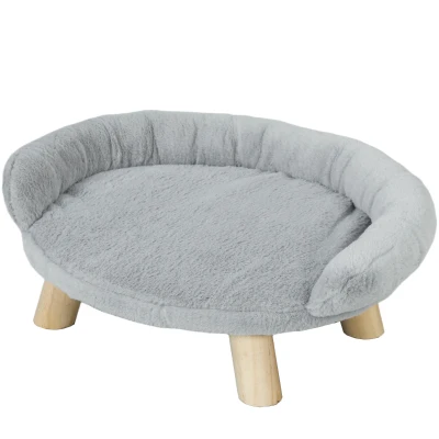 PawHut Elevated Dog Sofa Bed, Cat Couch with Washable Cover, Wooden Legs, for Miniature Dogs, Grey