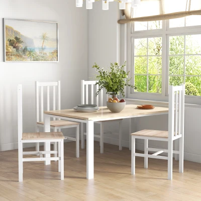 HOMCOM Farmhouse Dining Table Chair Set, Pine Wood Slat Back, White