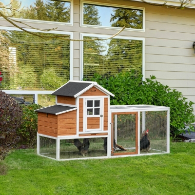 PawHut Chicken Run Waterproof Large Chicken Coop with Nesting Box for 2-4 Chickens, Orange and White