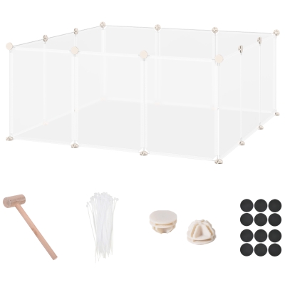 PawHut Small Animal Cage Plastic Chinchilla Cage 12 Panels for Guinea Pig, 18" x 14", White