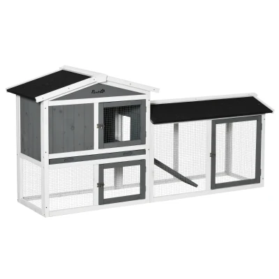 PawHut 69"L Wooden Rabbit Hutch Pet Playpen Bunny House Enclosure with Run Box, Slide-out Tray, Ramp, White
