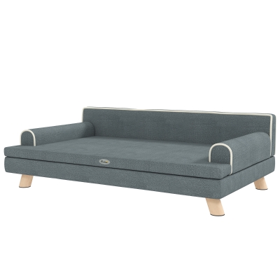 PawHut Elevated Dog Sofa Bed, Cat Couch with Cushion, Washable Cover, Wooden Legs, for Medium & Large Dogs, Dark Grey