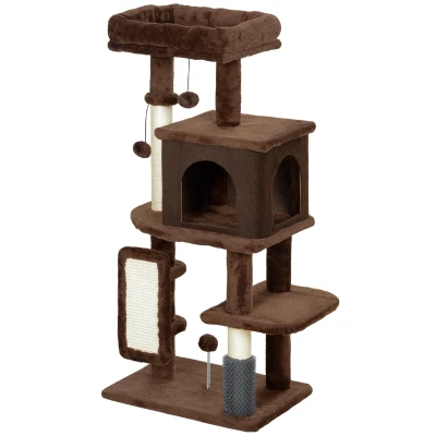 PawHut 41 Inch Cat Tree with Scratching Posts, Cat Bed, Condo, Grooming Brush, Jumping Platforms, Toy Balls, Anti-tip Kit