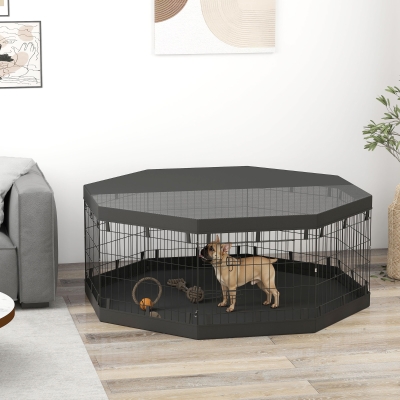 PawHut 8 Panels Foldable Dog Playpen with Bottom Pad & Top Cover, 24" High