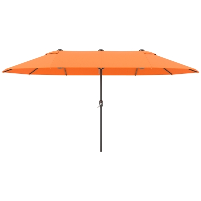 Outsunny 15' Outdoor Patio Umbrella with Twin Canopy Sunshade Steel Table Umbrella with Lift Crank Orange