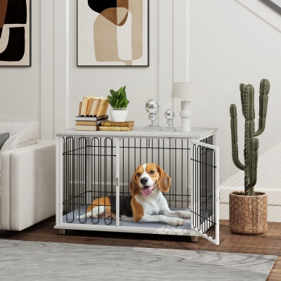 PawHut Dog Crate Furniture with Washable Cushion, Adjustable Feet for Medium Dogs, Indoor Use, Grey
