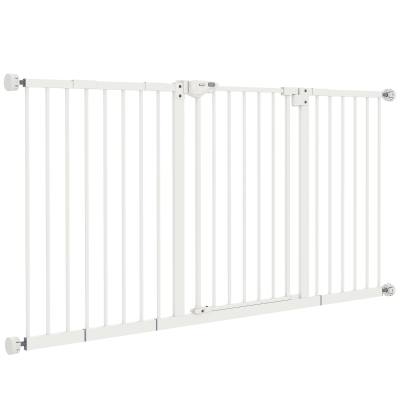 PawHut 30 Inch Tall Pet Gate with Door Dog Gate and Barrier Indoor for Stairs Includes 7", 8", 12" Extensions Kit