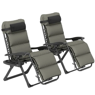 Outsunny 2pcs Reclining Zero Gravity Chair with Adjustable Backrest, Folding Garden Sun Lounger with Removable Cushion, Grey