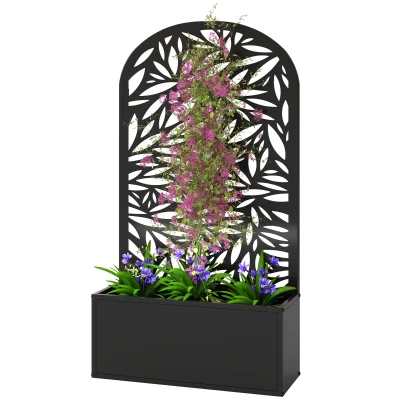 Outsunny Metal Garden Bed with Trellis for Climbing Plants, Freestanding or Wall Mounted Flower Bed for Garden, Patio, Balcony