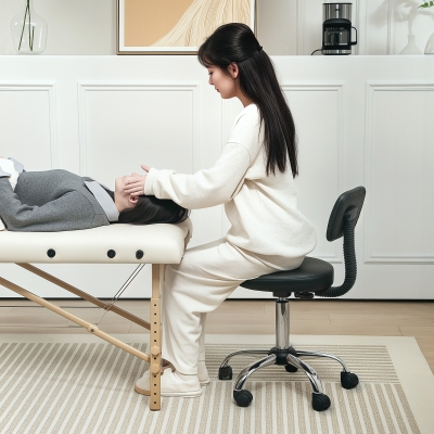 HOMCOM Adjustable Rolling Stool with Removable Backrest, Faux Leather Swivel Stool Chair for Salon Spa, Bar, Massage, Black