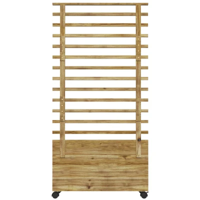 Outsunny Wooden Planter with Trellis, Raised Garden Bed with 4 Wheels for Climbing Plants, 30" x 12" x 61", Nature Wood