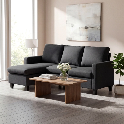 HOMCOM L-Shape Sofa, Modern Sectional Couch with Ottoman, Corner Sofa for Living Room, Dark Grey