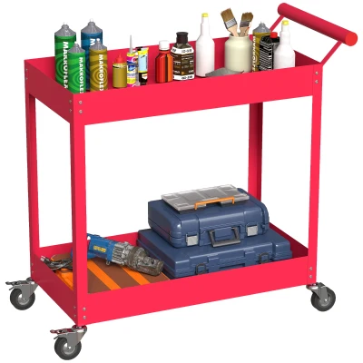 DURHAND Rolling Tool Cart, 2 Tier Mobile Service Utility Cart with Wheels, Red