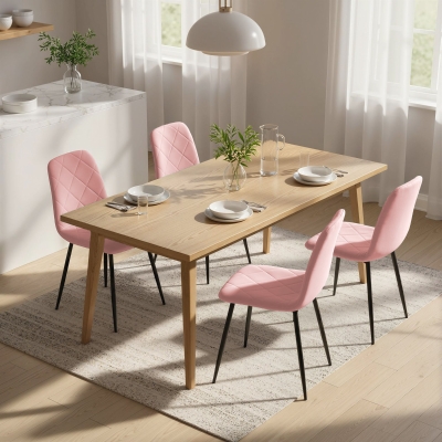 HOMCOM Dining Chairs Set of 4, Upholstered Dining Room Chairs with Steel Legs, Modern Kitchen Chair for Dining Room, Pink