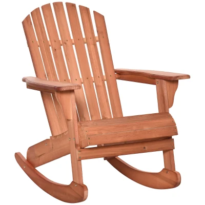 Outsunny Wooden Adirondack Rocking Muskoka Chair with Slatted Wooden Design, Fanned Back and Classic Rustic Style, Teak