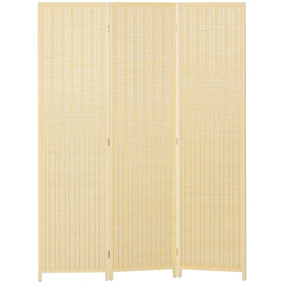 HOMCOM Woven Bamboo Room Divider, 3 Panel Folding Indoor Privacy Screens for Home Office, Natural Wood