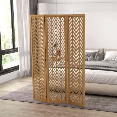 HOMCOM 3 Panel Room Divider, 5.6ft Tall Wood Folding Privacy Screens, Freestanding Partition Wall Dividers, Light Brown