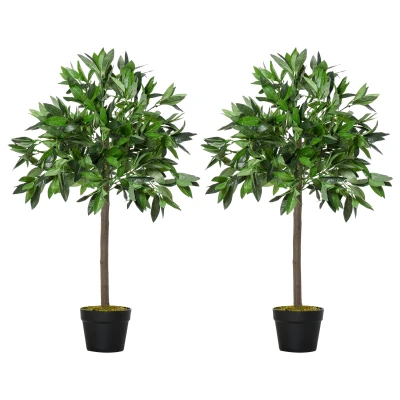 Outsunny 3FT Artificial Laurel Tree Set of 2, Lifelike Fake Plant with 564 Leaves, Potted Fake Plant for Home Office Decor, Green