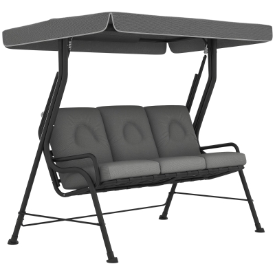 Outsunny 3-Seat Outdoor Swing Chair, Adjustable Canopy, Gray