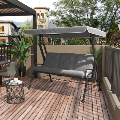 Outsunny 3-Seat Outdoor Swing Chair, Adjustable Canopy, Gray