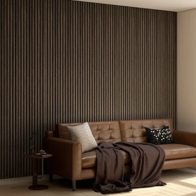 HOMCOM 95" x 8" Walnut Acoustic Wood Slat Wall Panels, 4 Pack