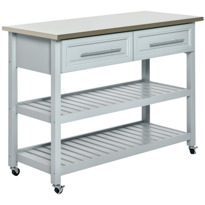 HOMCOM Kitchen Island, Stainless Steel Top, Light Gray