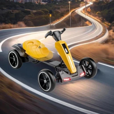12V Electric Pedal Go-Kart for Kids with Adjustable High-Back Seat, Yellow