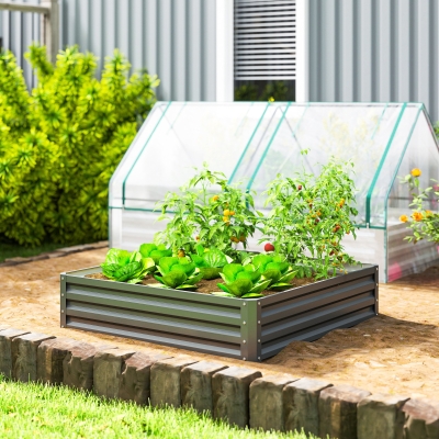 Outsunny 4' x 4' x 1' Raised Garden Bed Galvanized Steel Planter Box for Vegetables, Flowers, Herbs, Light Grey