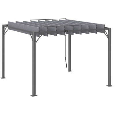 Outsunny 9.7' x 9.7' Outdoor Pergola with Retractable Roof, Aluminium Louvered Pergola Canopy Gazebo for Lawn Garden Patio, Grey