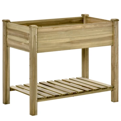 Outsunny Elevated Planter Box with Legs and Storage Shelf, Raised Garden Bed, Elevated Wooden Planter Box, Green