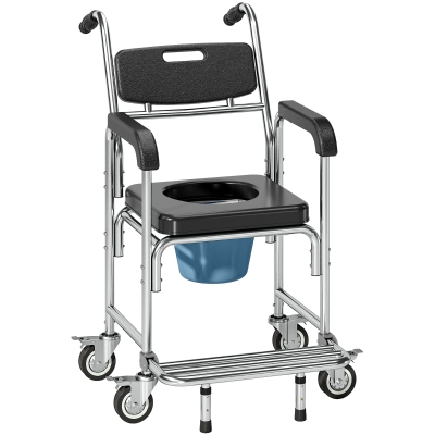 HOMCOM 3-in-1 Shower Commode Wheelchair, Medical Rolling Chair, Black