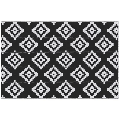 Outsunny Reversible Outdoor RV Rug, Patio Floor Mat, 6' x 9' Plastic Straw Rug for Backyard, Deck, Beach, Camping, Black & White