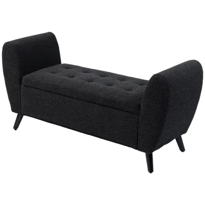 HOMCOM Upholstered Storage Bench with Arms, Modern Ottoman Bench for Bedroom, Entryway, and Living Room, Black