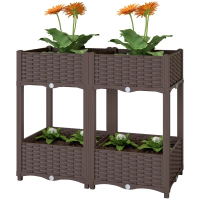 Outsunny Plastic Raised Garden Bed with Legs, Self Watering Elevated Planter Boxes with Drainage Holes and Plugs