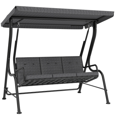 Outsunny 3-Seat Patio Swing Chair, Adjustable Canopy, Black