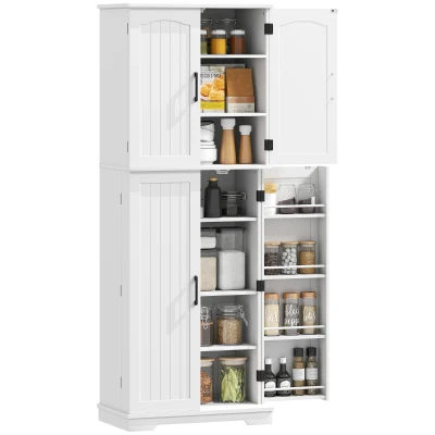 HOMCOM Tall Pantry Cabinet, 64" Storage Cabinet with Adjustable Shelves and 8 Door Spice Racks for Kitchen, Dining Room, White
