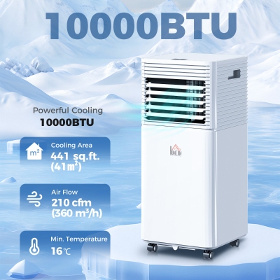 HOMCOM 10000 BTU Portable Air Conditioner with Fan & Dehumidifier Mode, Quiet AC Unit with Remote Control, 24-Hour Timer, White