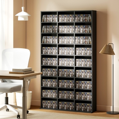 HOMCOM Media Storage Cabinet, 9-Tier DVD Shelf with 21 Adjustable Shelves, Holds 835 CDs, 500 DVDs or 640 Blu-rays, Black