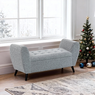 HOMCOM Upholstered Storage Bench with Arms, Modern Ottoman Bench for Bedroom, Entryway, and Living Room, Grey