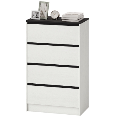 HOMCOM Tall Chest of Drawers, 4 Drawer Dresser for Bedroom, Living Room, Hallway, Modern Storage Cabinet, White Wood Effect