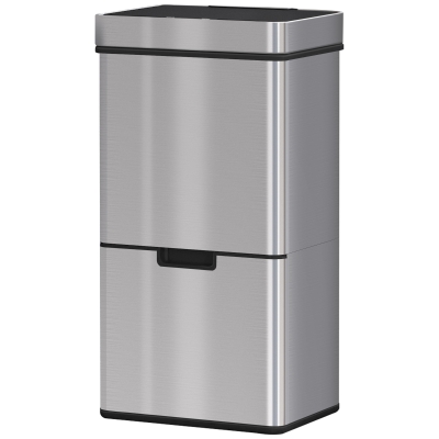 HOMCOM Sensor Trash Can, 19 Gallon Stainless Steel Kitchen Garbage Can with 3 Compartments, Removable Inner Buckets, Silver