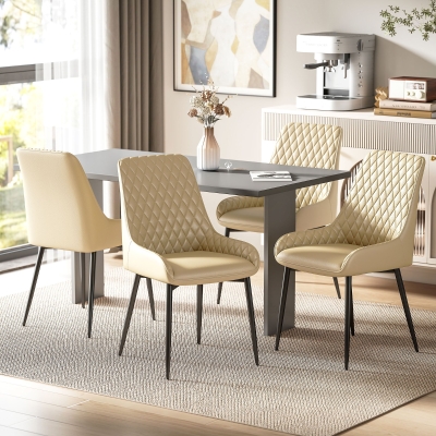 HOMCOM Upholstered Kitchen Chairs, Modern Dining Chairs Set of 4 with Diamond Tufting and Steel Legs for Dining Room, Khaki