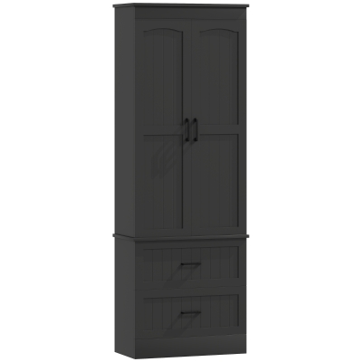 HOMCOM Tall Pantry Cabinet, 67" Kitchen Storage Cabinet with Adjustable Shelves and 2 Drawers for Kitchen, Dining Room, Black