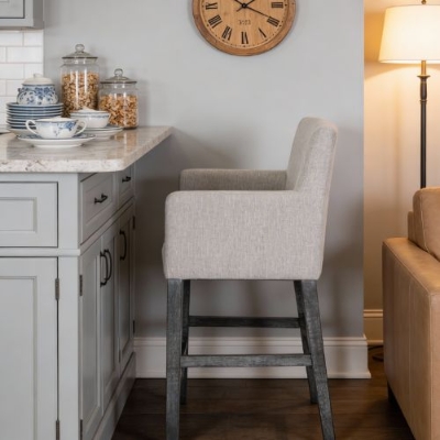 Contemporary Upholstered Counter Stool with Rubberwood Frame, Easy Assembly with Included Tools, 24" L x 23" W x 39.5" H, Light Grey