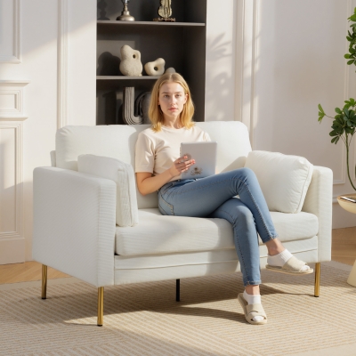 HOMCOM Loveseat Sofa, 55" Small Sofa Couch with 2 Pillows, Metal Legs for Living Room, Bedroom, Apartment, Cream White