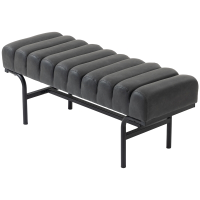 HOMCOM Bedroom Bench PU Leather End of Bed Bench with Cylindrical Seat and Metal Legs for Bedroom Living Room Hallway Black