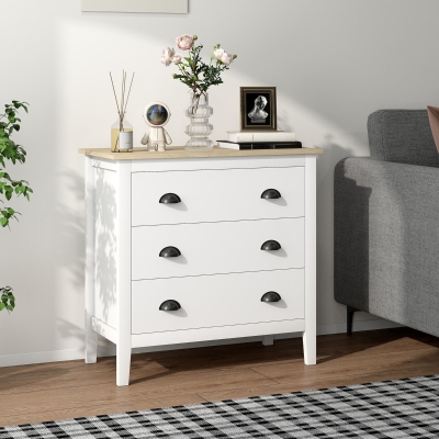 HOMCOM Chest of Drawers with Anti-Tipping, Simple Setup, Easy Clean, Quiet Slides, Modern 3 Drawer Dresser, White
