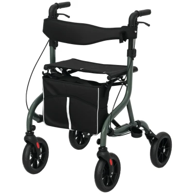 HOMCOM Foldable Rollator Walker with Seat for Seniors, Lightweight Rolling Walker with Adjustable Handles, Green
